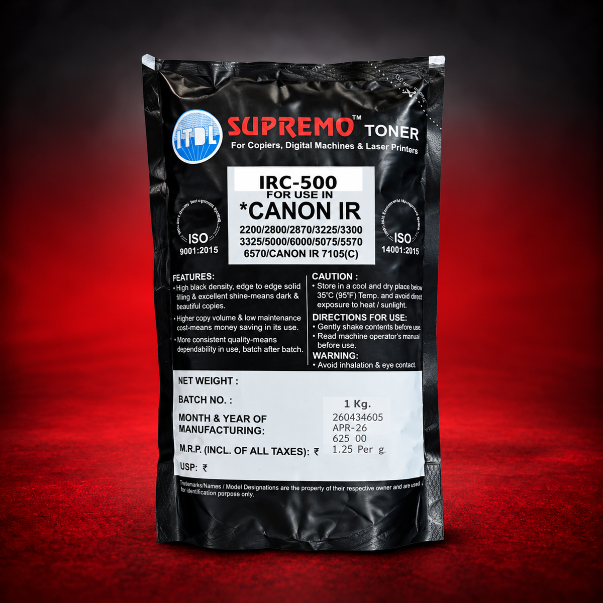 ITDL IRC500 H Toner Powder (1 KG) for Canon Image Runner IR3300 / IR2200 / IR5000 / IR6000 / IR2525
